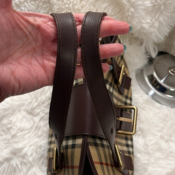 Authentic Burberry Haymarket Check Canvas Buckle Handbag Brown - Picture 7 of 17